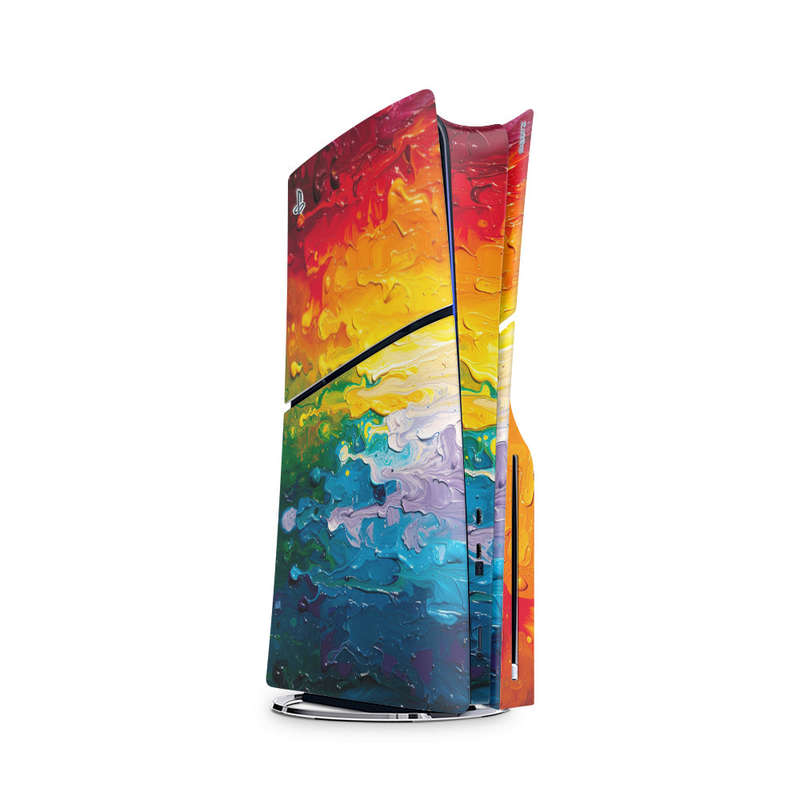 Decal Skin Sticker Compatible with PS5 Slim: Vibrant Rainbow Melt