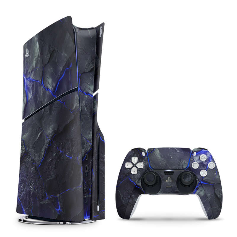 Decal Skin Sticker Compatible with PS5 Slim: Carbon Rock Glow Blue