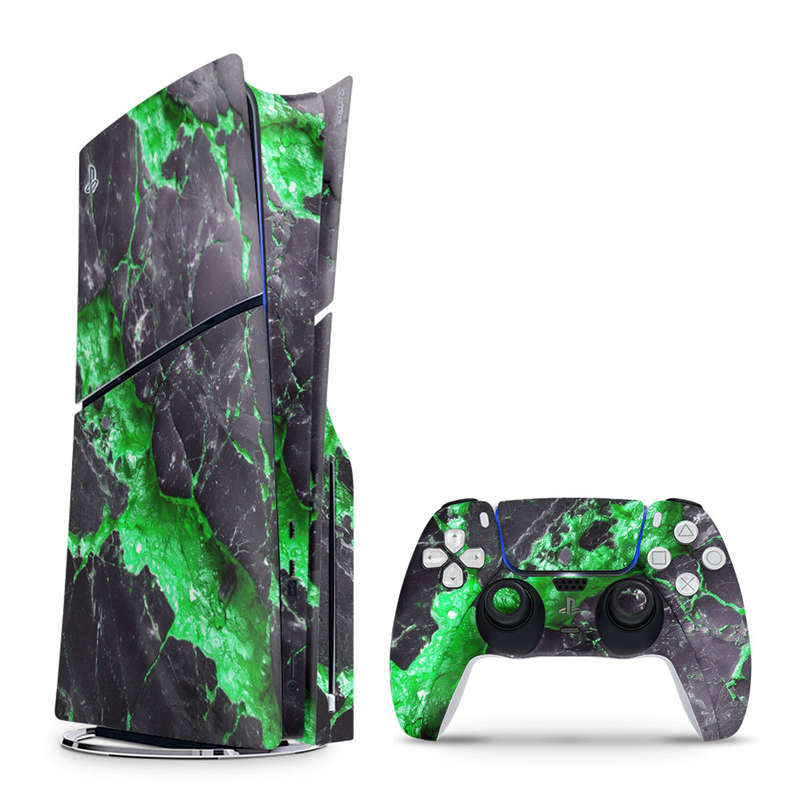Decal Skin Sticker Compatible with PS5 Slim: Carbon Stone Green