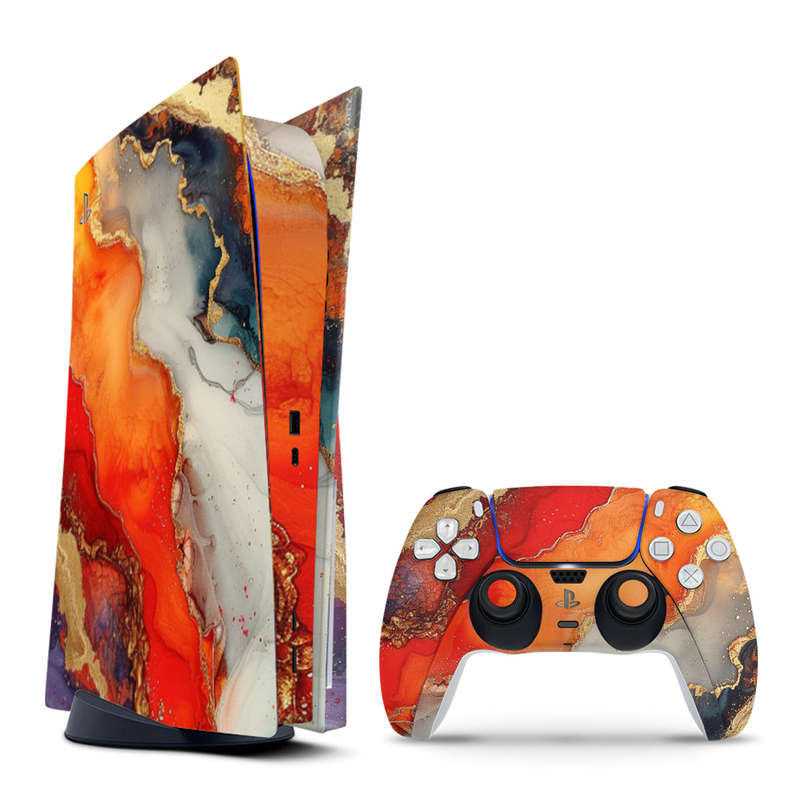 Decal Skin Sticker Compatible with PS5: Vivid Marble Burst Gold