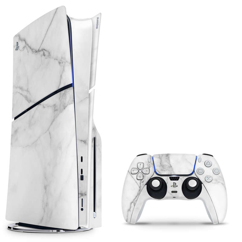 SkinNit Decal Sticker Skin For PS5 Slim : White Marble