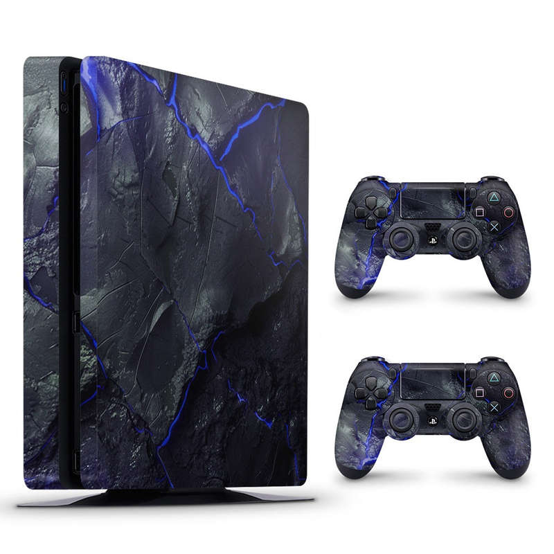 Decal Skin Sticker for PS4 Slim: Carbon Rock Glow Blue
