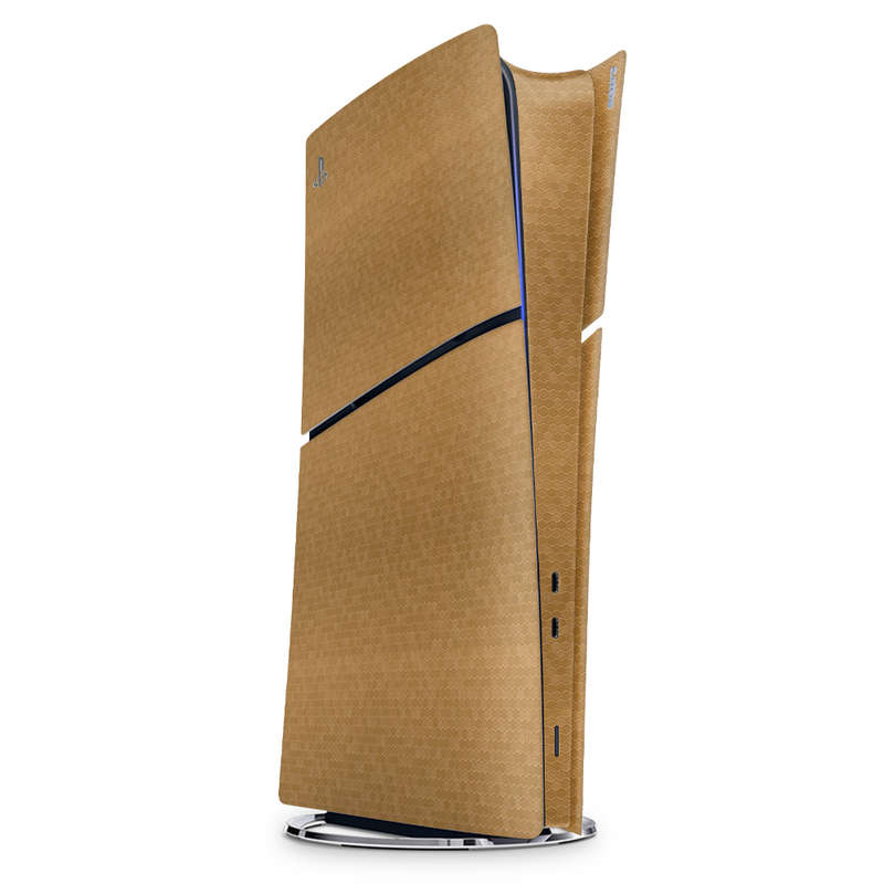 SkinNit Decal Sticker Skin For PS5 Slim Digital : HoneyComb Gold (Textured)
