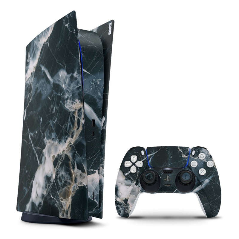 Decal Sticker Skin For PS5 Digital: Marble White & Black