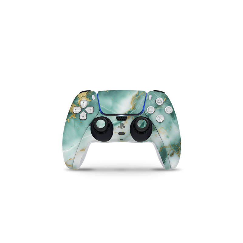 Decal Skin Sticker Compatible with PS5 Slim Digital (No Disk): Marble Emerald Gold