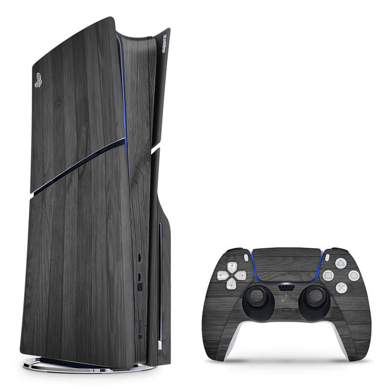 SkinNit Decal Sticker Skin For PS5 Slim : Black Wood