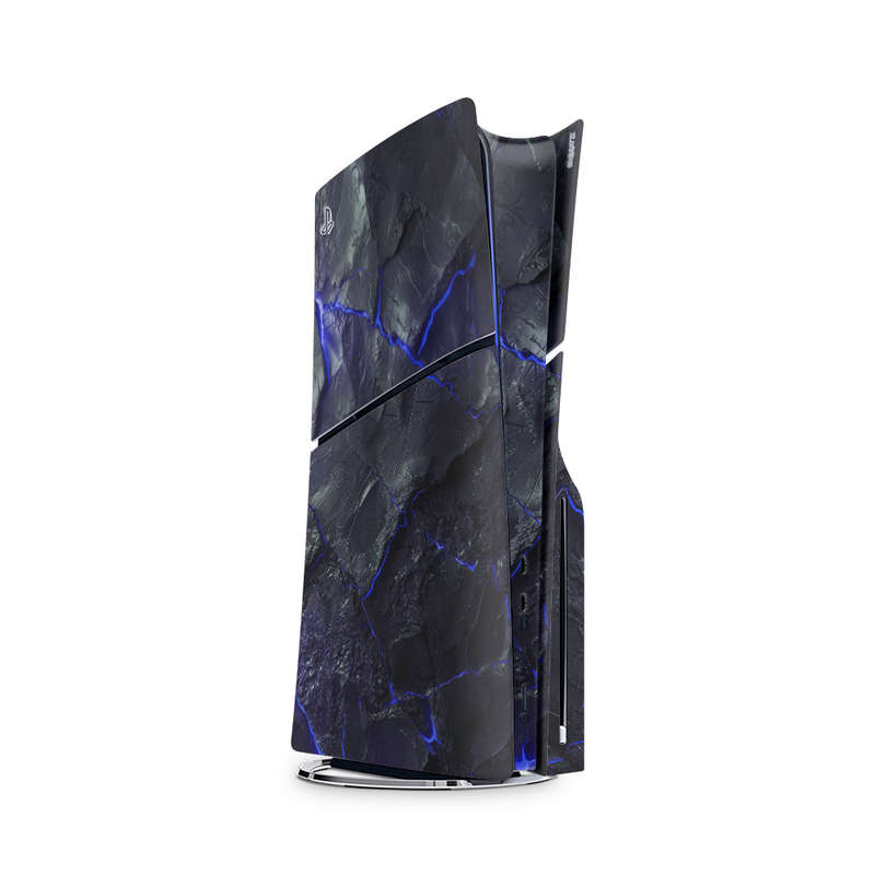 Decal Skin Sticker Compatible with PS5 Slim: Carbon Rock Glow Blue