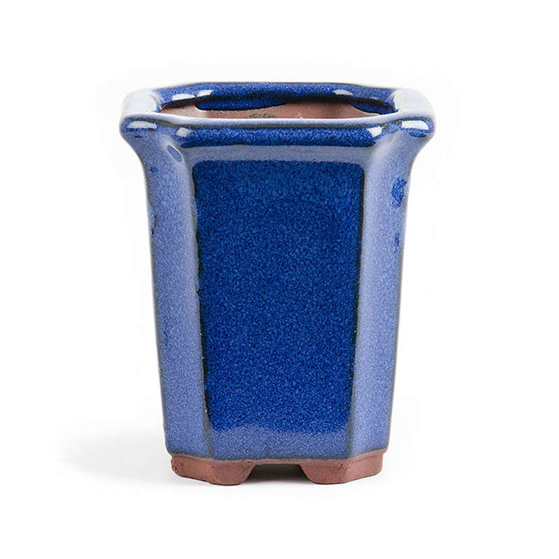 Assorted Glazed Cascade Pots, 9 x 9 x 10cm - Blue Square, Indented Corners