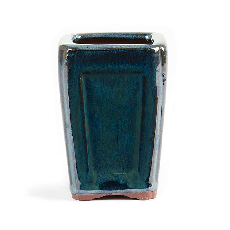 Assorted Glazed Cascade Pots, 9 x 9 x 10cm - Dark Moss Green Square