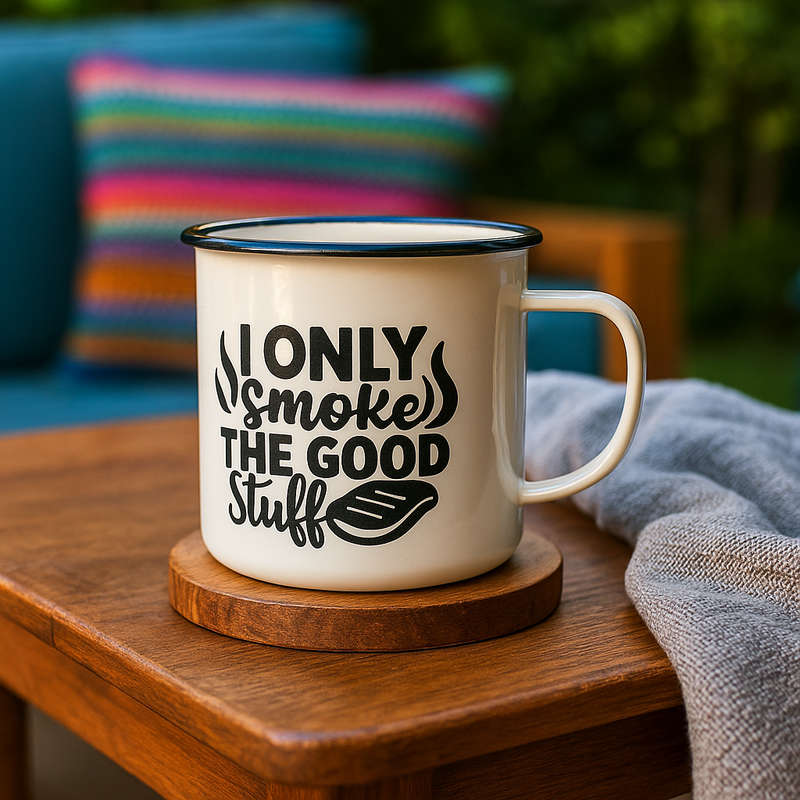 Engraved Enamel Mug - Smoke The Good Stuff