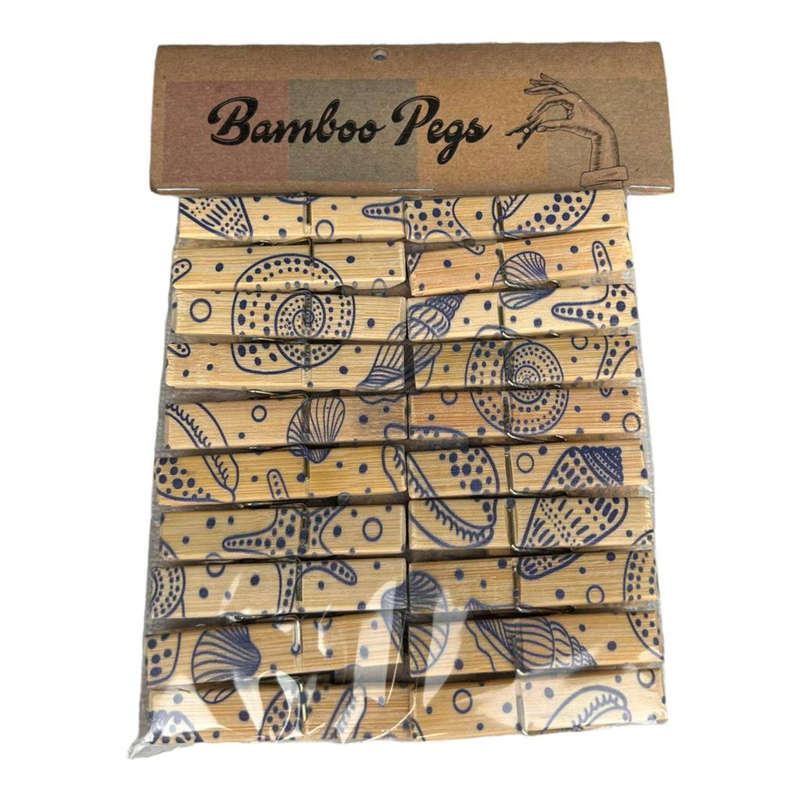 Eco-Friendly Blue Shell Bamboo Clothespins - Pack of 20