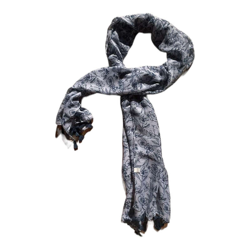 Blue Birds and Flowers Polyester Scarf