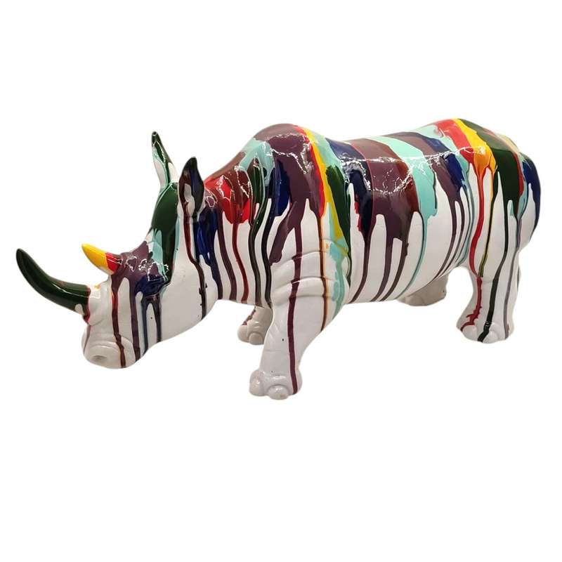 Animal Figurine - Colourful Paint Drips Rhino