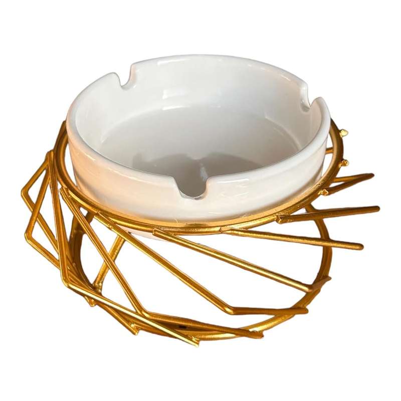 Ashtray - Gold Stand And White Bowl