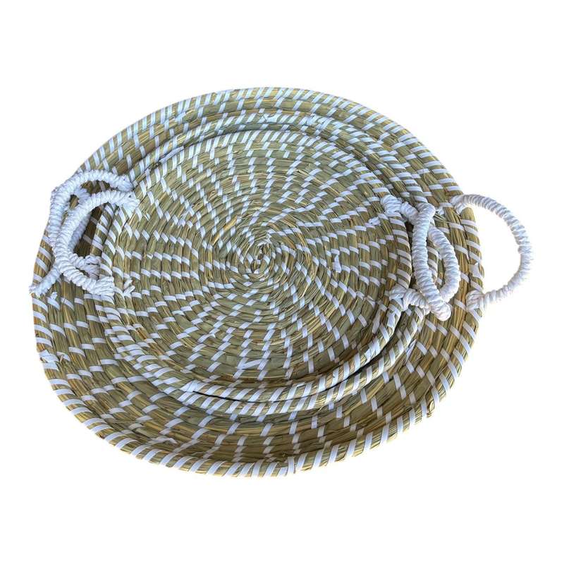 Basket Tray Set Of 3 - Brown And White