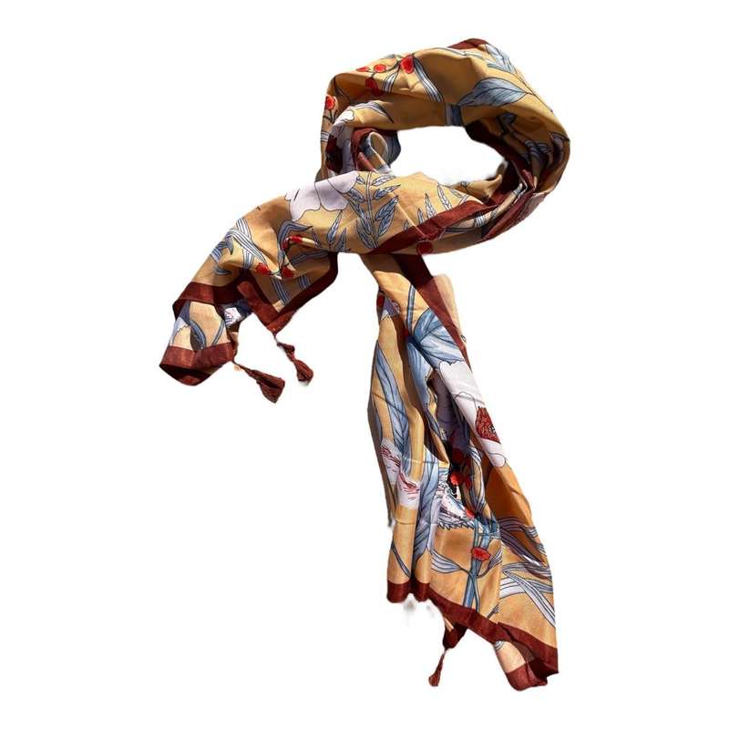Big Red Flower Scarf with Brown Border