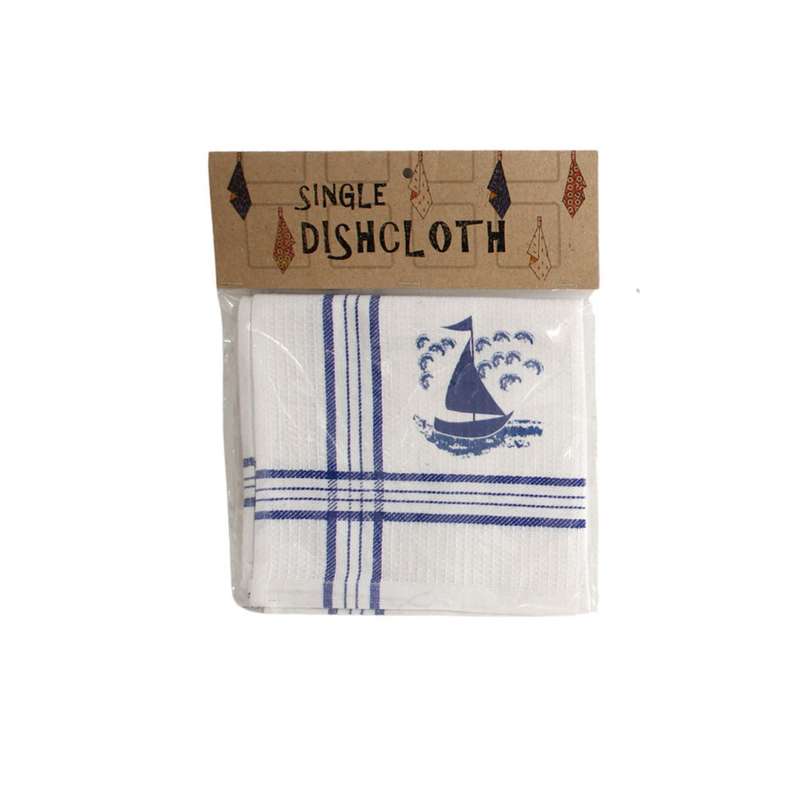 Blue Boat Patterned Cotton-Poly Dishcloth