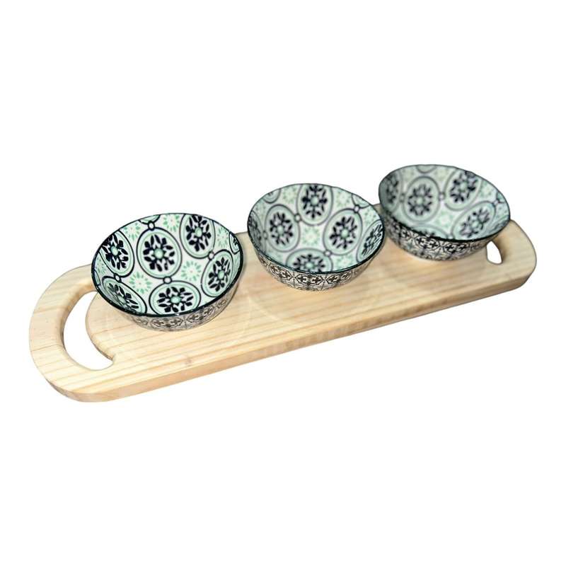 Bon Appetite Platter - Green And Black Bowls