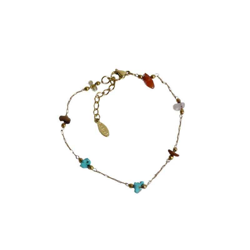 Bracelet - Faux Broken Colourful Stones, Thin Chain
