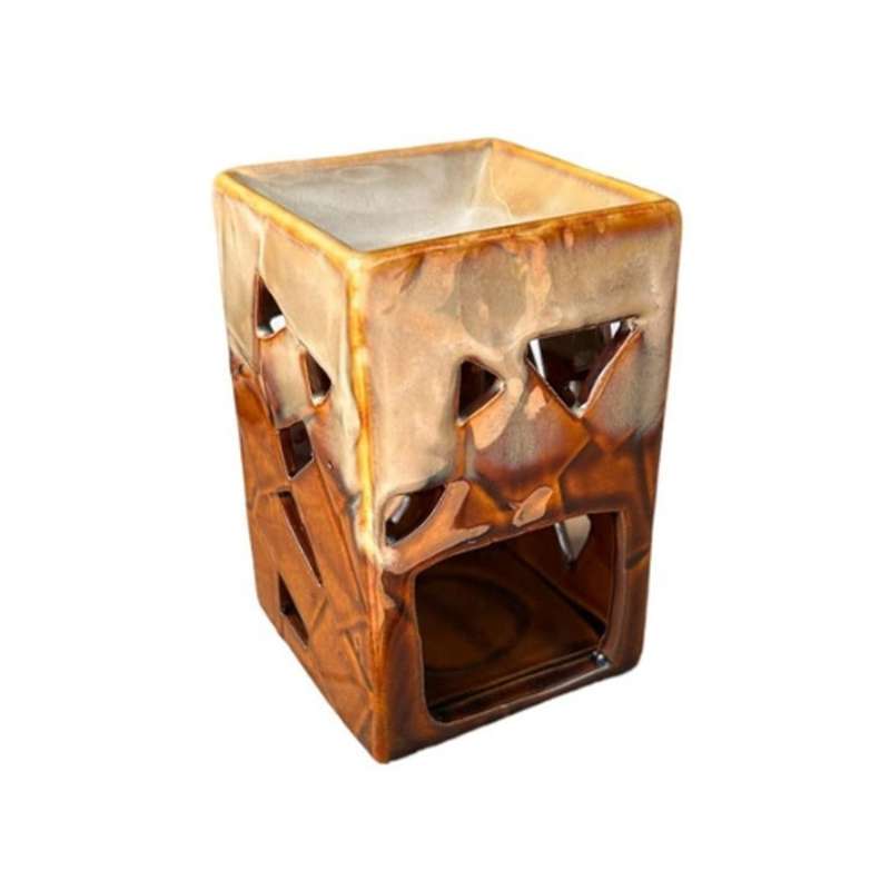 Ceramic Aromatherapy Rectangle Burner Cream and Brown