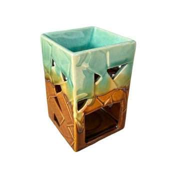 Ceramic Aromatherapy Rectangle Burner in Green and Brown