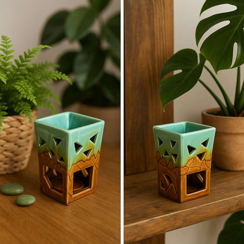 Ceramic Aromatherapy Rectangle Burner in Green and Brown