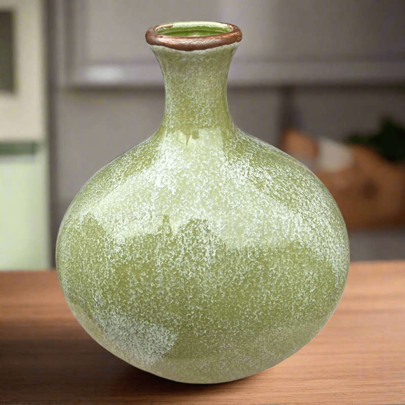 Ceramic Big Belly Vase - Rustic Green