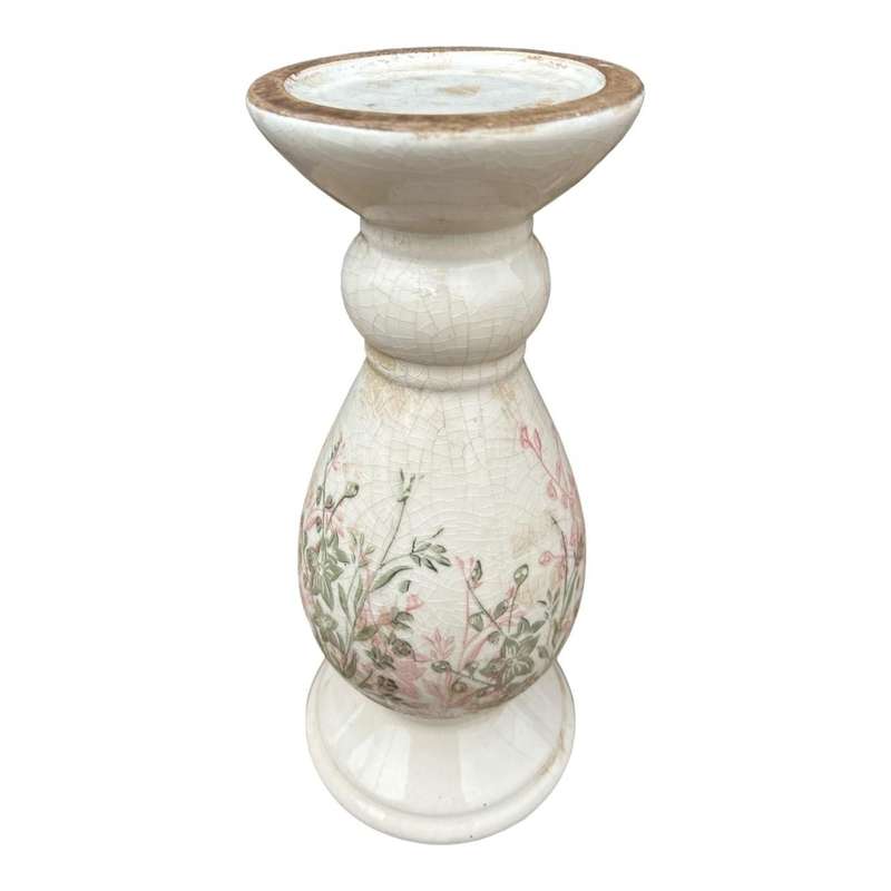 Ceramic Candle Holder - Pink And Green Floral Silhouettes