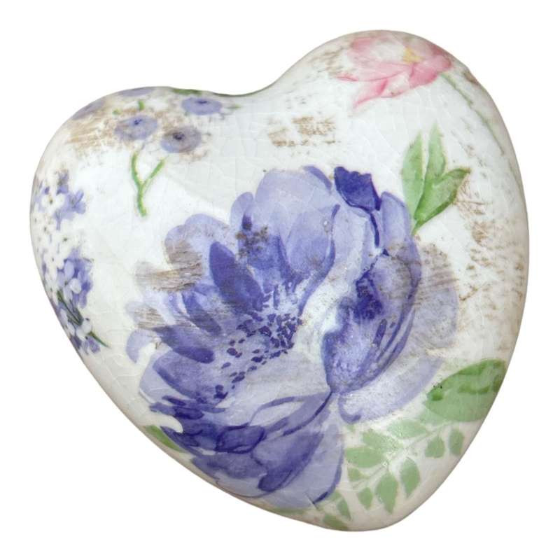 Ceramic Decor Heart - Large Purple Flower