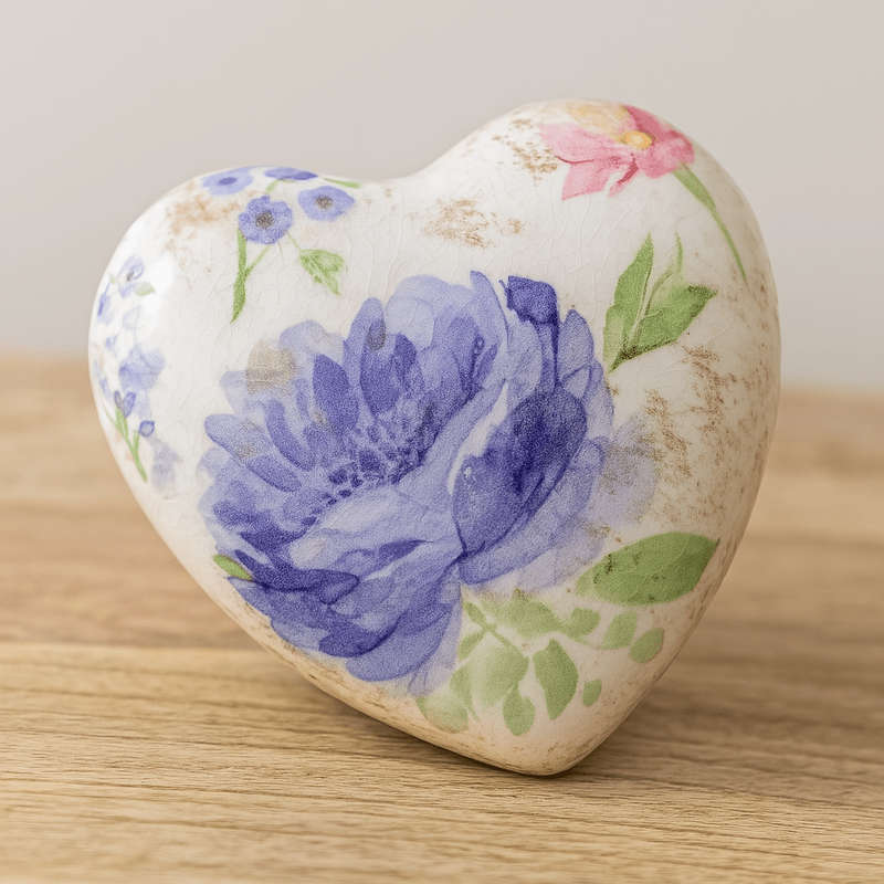 Ceramic Decor Heart - Large Purple Flower