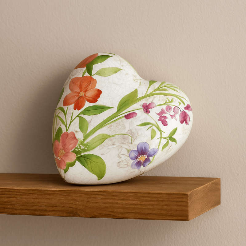 Ceramic Decor Heart - Pink, Red And Purple Flowers