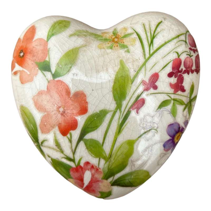 Ceramic Decor Heart - Pink, Red And Purple Flowers