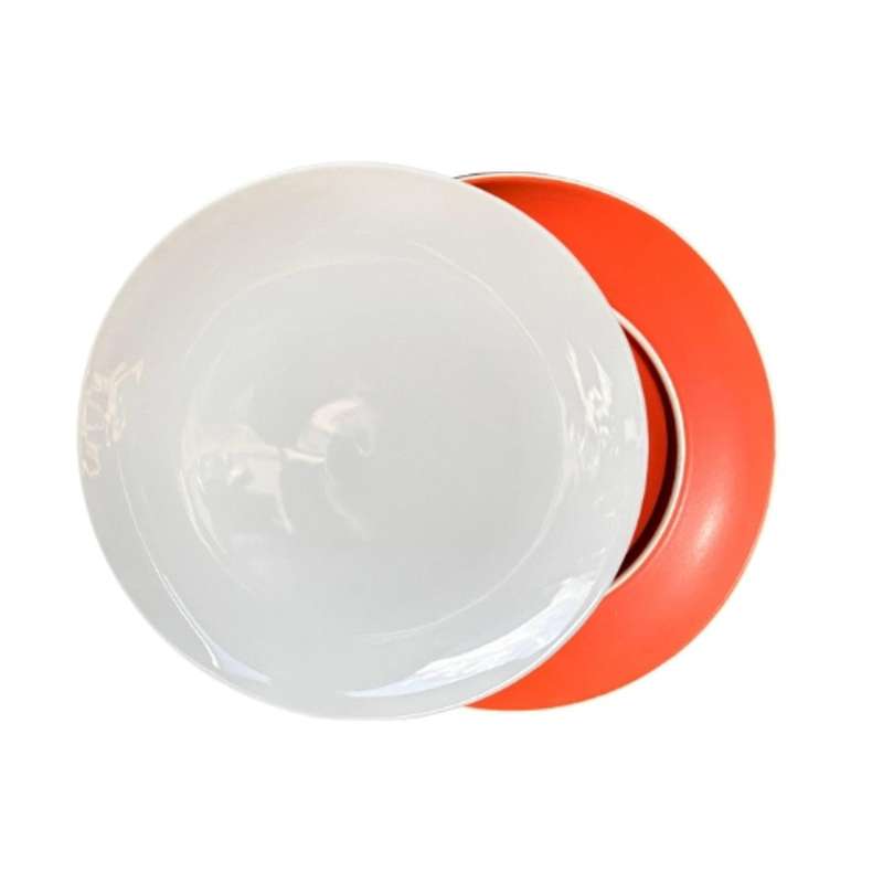 Ceramic Dinner Plate - Coral Bottom, White Top