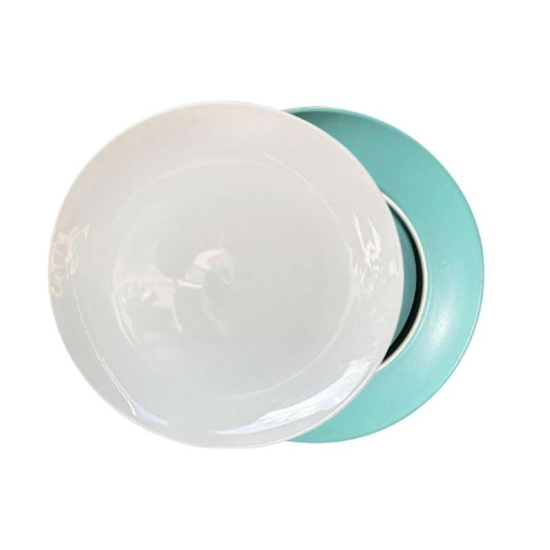 Ceramic Dinner Plate - Teal Bottom, White Top