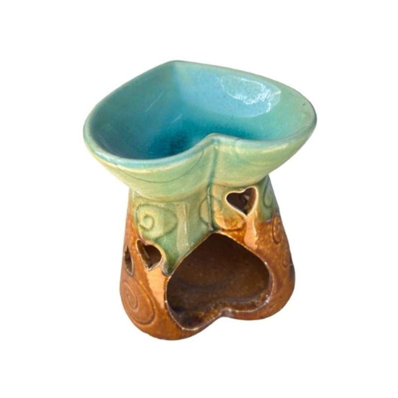 Ceramic Heart Oil Burner - Green And Brown