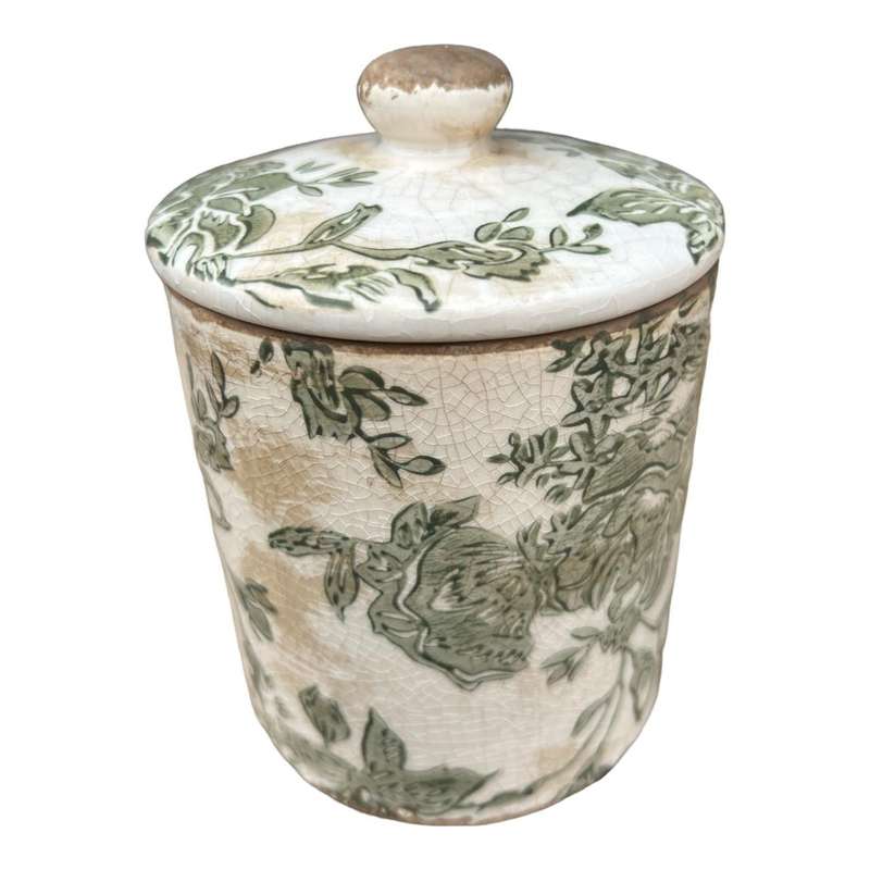 Ceramic Jar - Green Floral Silhouettes