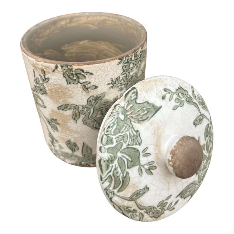 Ceramic Jar - Green Floral Silhouettes