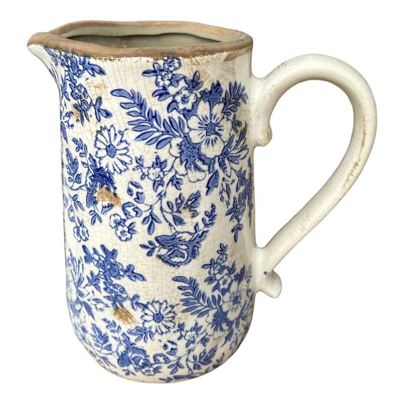Ceramic Jug - Blue Floral Silhouettes
