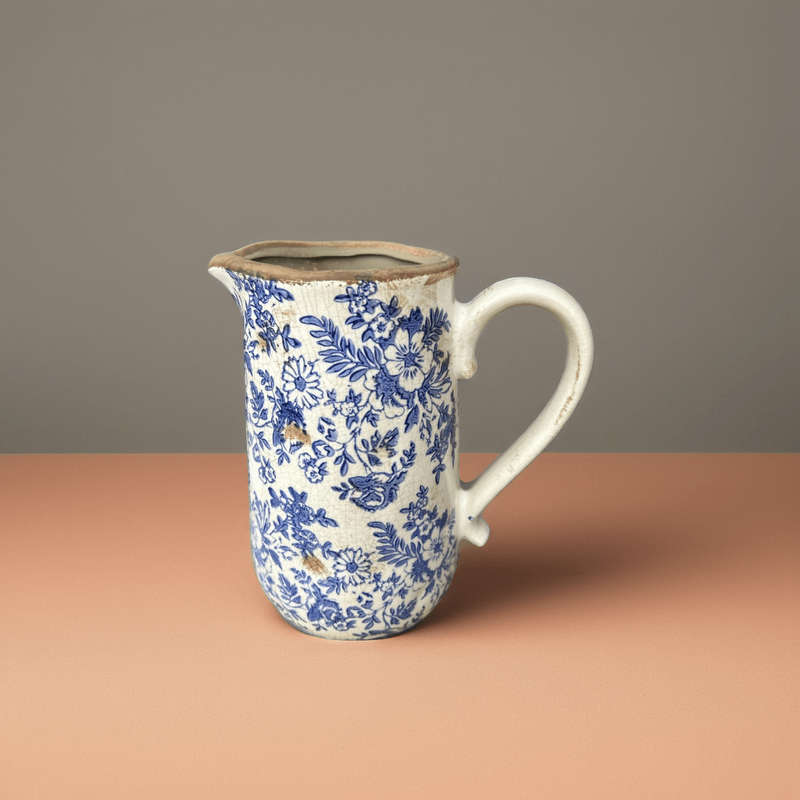 Ceramic Jug - Blue Floral Silhouettes