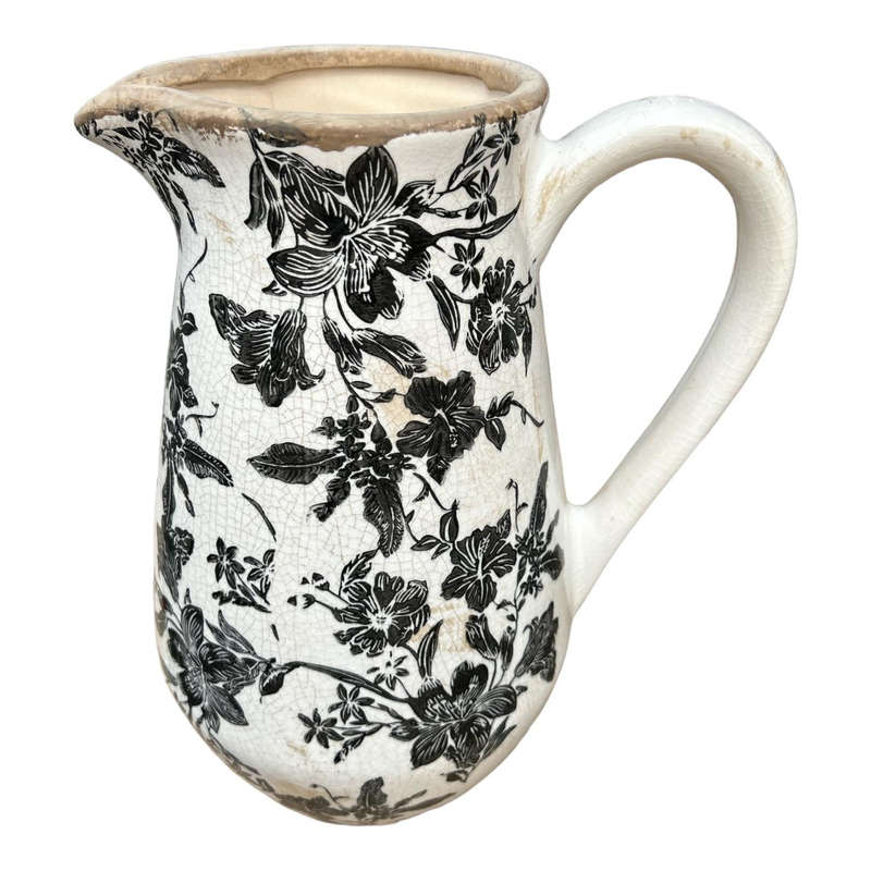 Ceramic Jug - Dramatic Black Floral Silhouettes