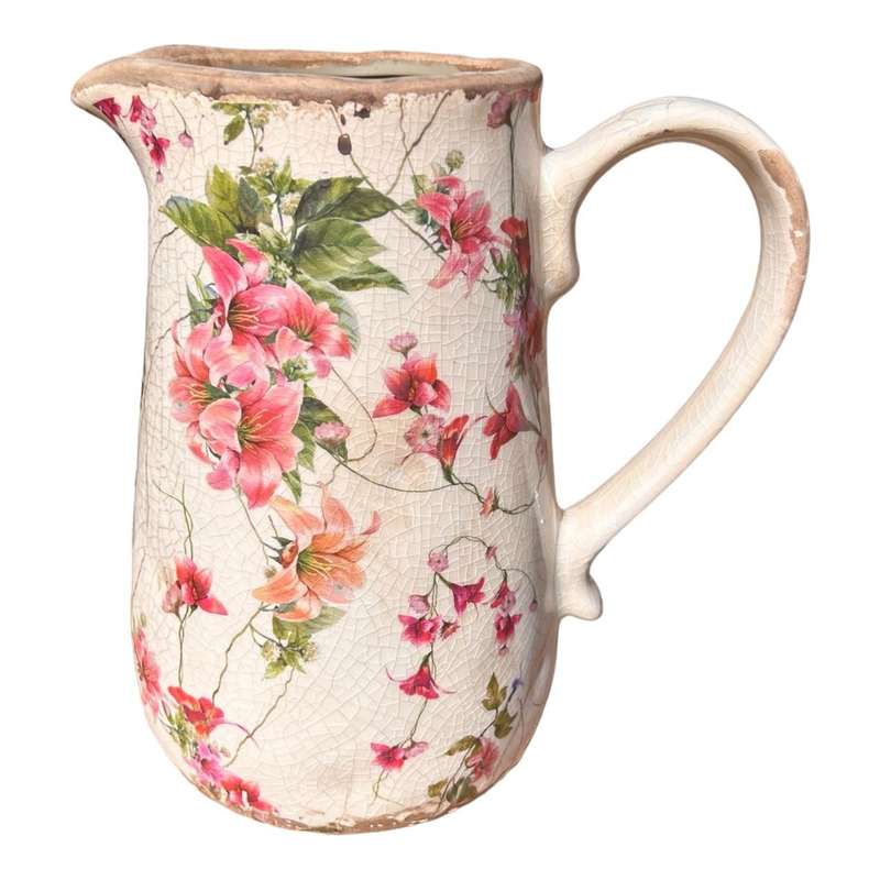 Ceramic Jug - Red Lily Flowers