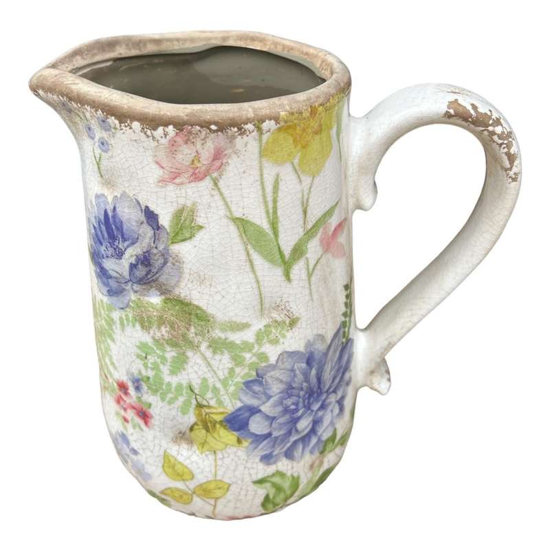 Ceramic Jug Vase - Assorted Colour Flowers