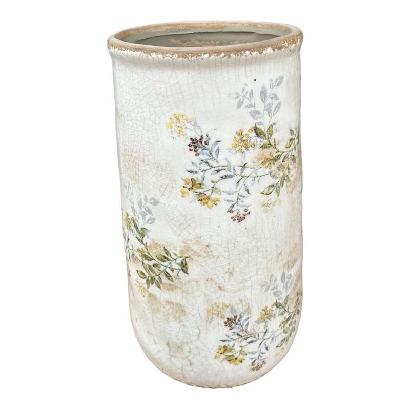 Ceramic Long Vase - Yellow Florals and Shadows