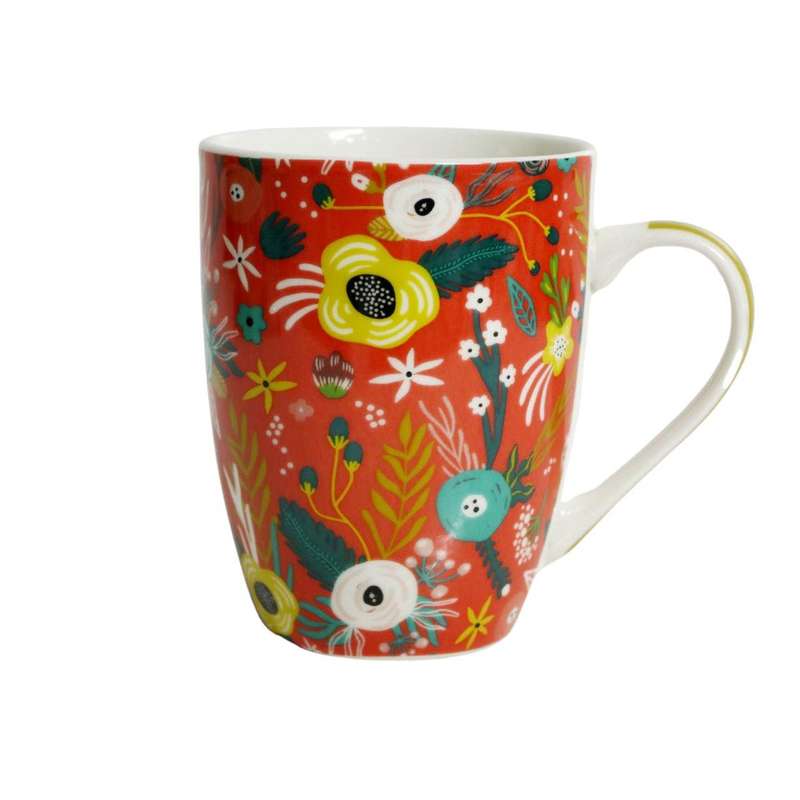Ceramic Mug with Red Wild Flower Design