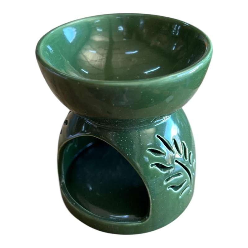 Ceramic Oil Burner 10cm - Thin Green Leaves