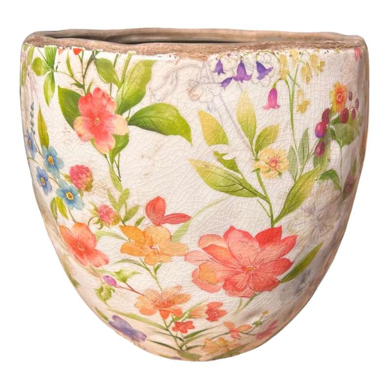 Ceramic Oval Pot - Flowers