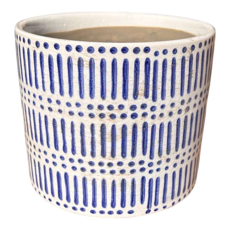 Ceramic Pot - Blue Dots And Dashes