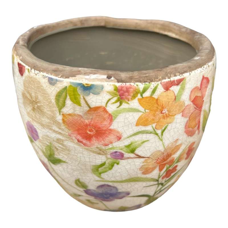Ceramic Pot - Bold Flowers And Leaves