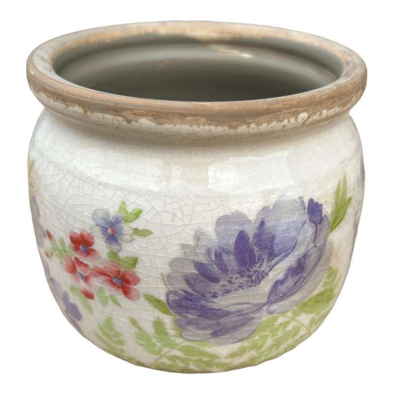 Ceramic Pot - Large Purple Flower