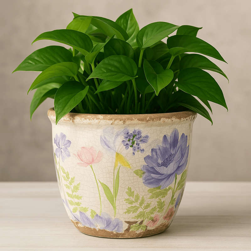 Ceramic Pot - Large Purple Flowers and Leaves
